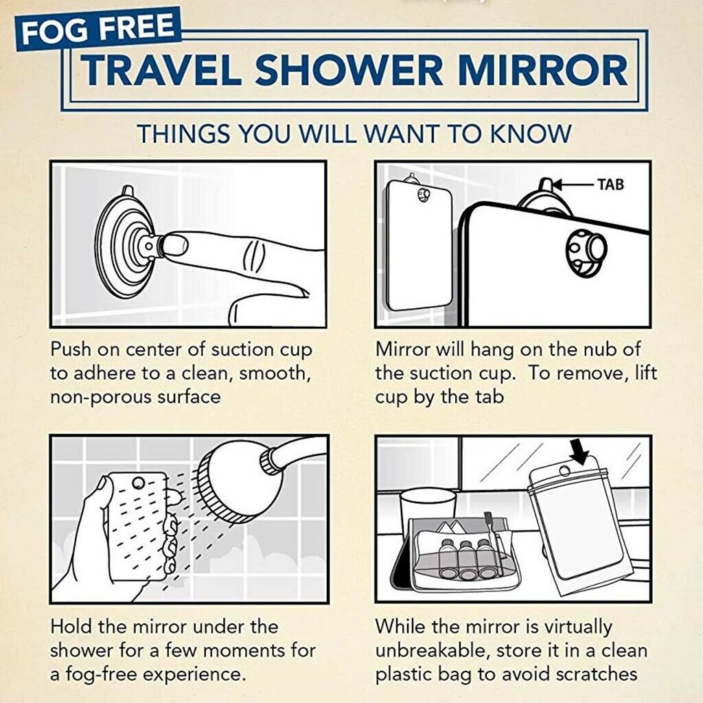 Durable Anti Fog Shower Mirror Bathroom Travel Mans Shaving Mirror 17x13cm
