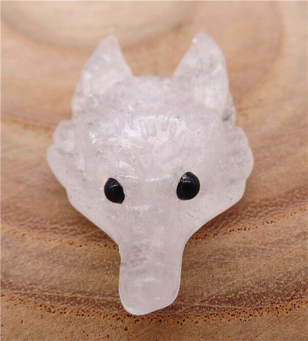 38x25x11mm Natural White Crystal Carved Fox Head Statue Reiki Decoration HH8128