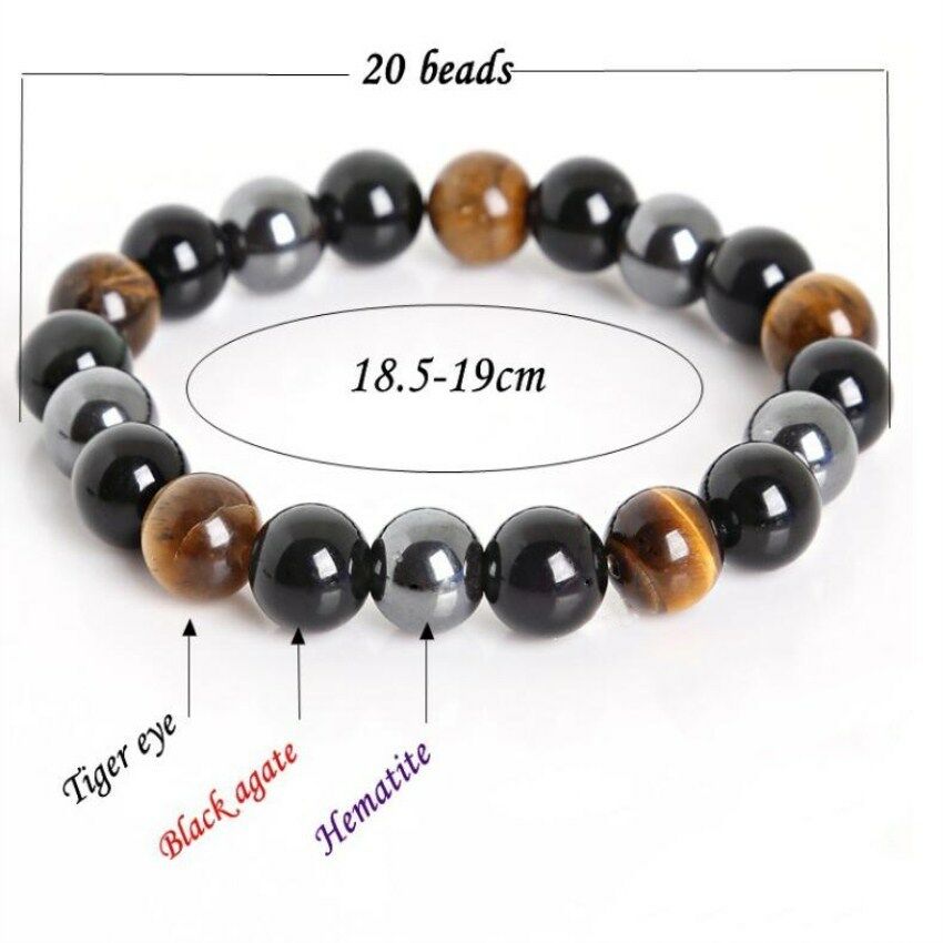 Men's Black Agate Tiger Eyes Beaded Charms Bracelet For Gifts