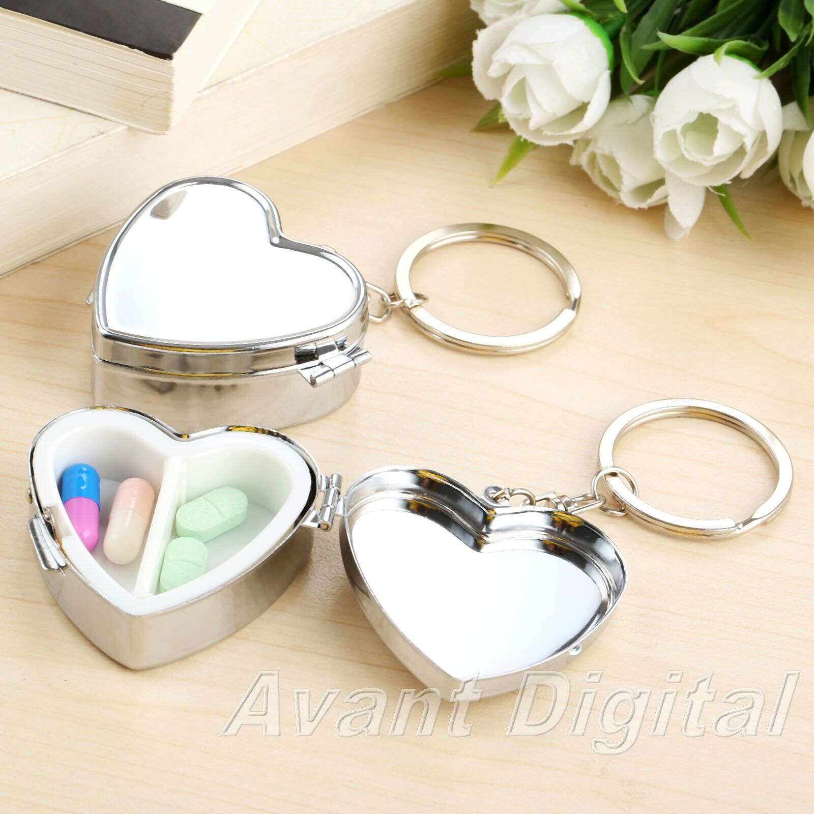 Portable 2 Compartments Pill Box Heart-Shaped Medicine Container Storage Case