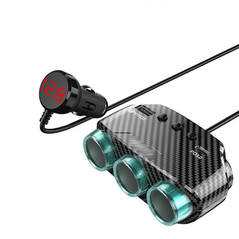 Cigarette Lighter Socket Splitter Dual USB Car Charger Power Adapte Carbon Color