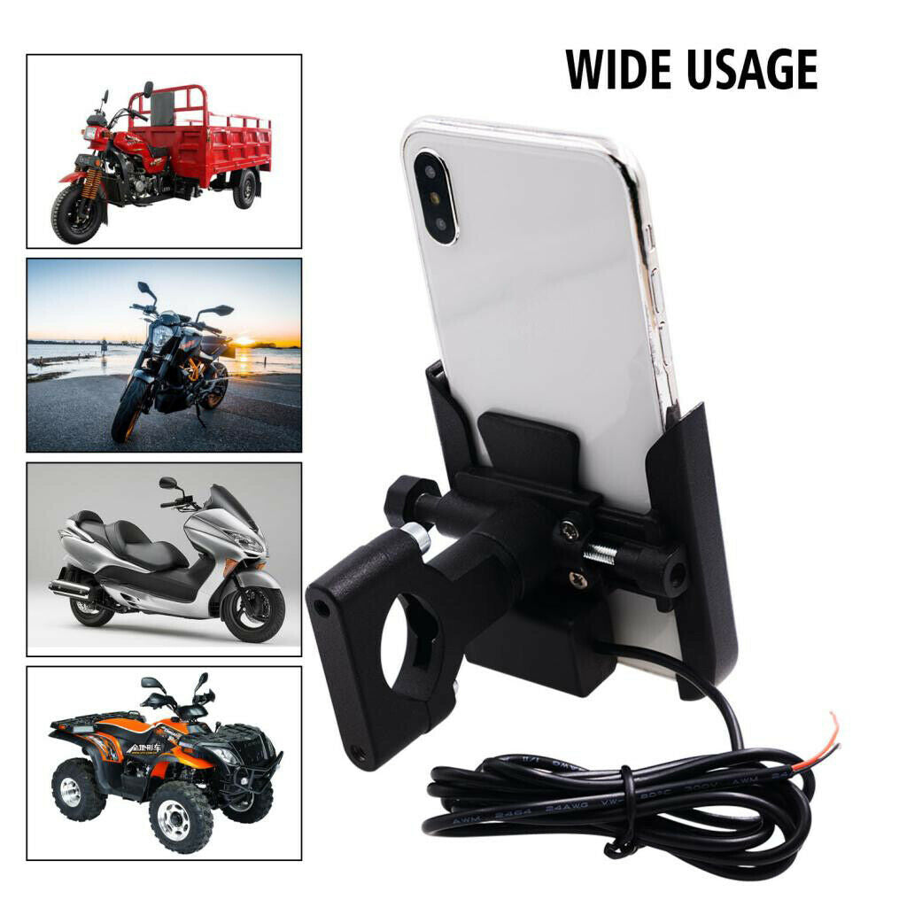 Aluminum motorcycle handlebar bracket smartphone rearview mirror cellphone black