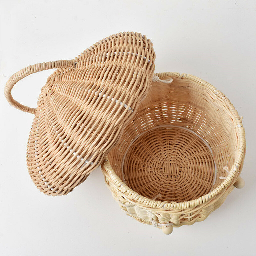 Female Chic Rattan Storage Basket Handbag Tote Bucket Beach Party Kid Room