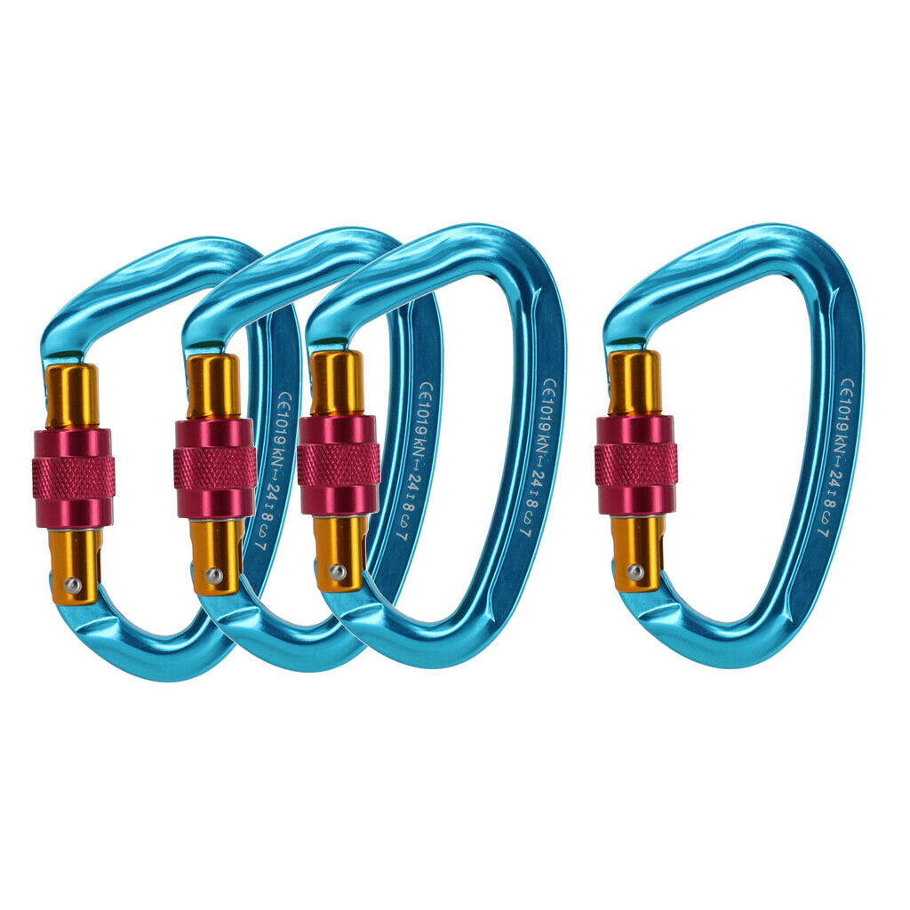 4x Hammock Carabiner Clip Mountaineering Swing Locking Aluminum Alloy Blue