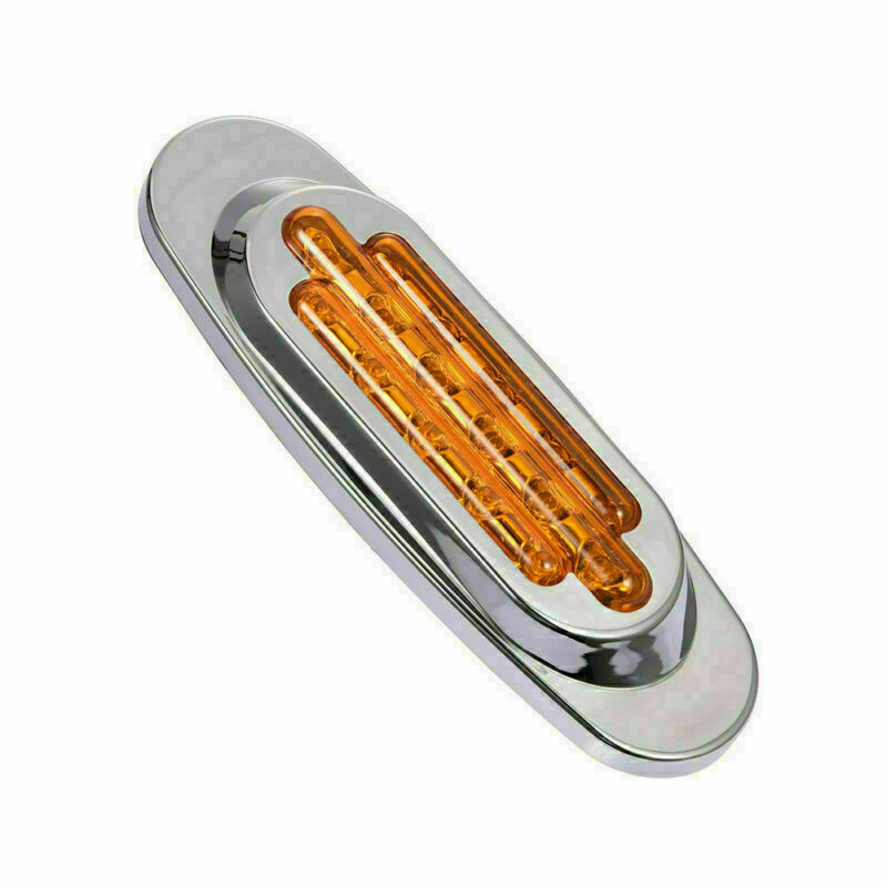 4x Amber 16 LED Truck Trailer Side Marker Turn Signal Lights Chrome 12V 3 Wires