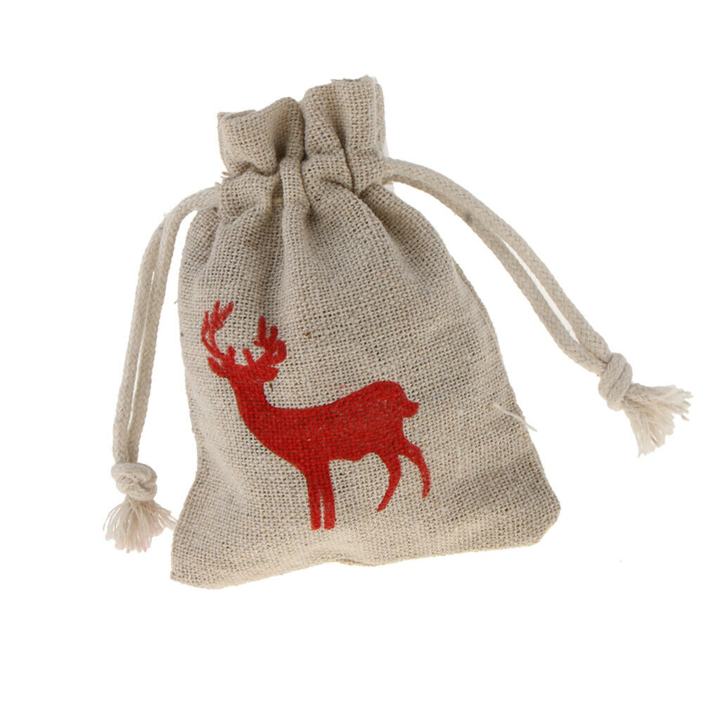 10pcs Cotton Linen Deer Elk Jewelry Pouch Drawstring Gift Bag Wedding Favor