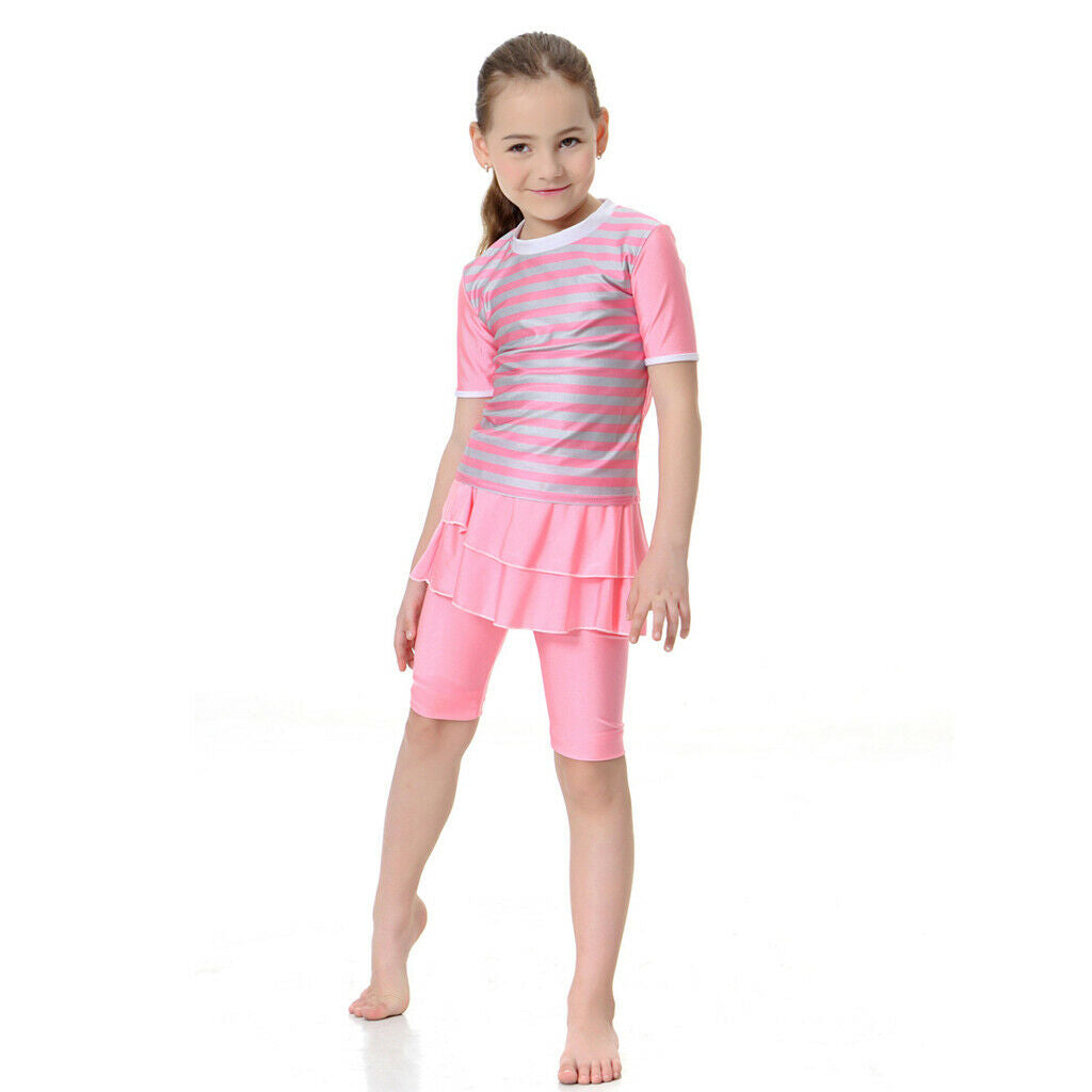 Muslim Kids Girls Modest Swimsuit Top Pant Islamic Arab Beachwear S Pink