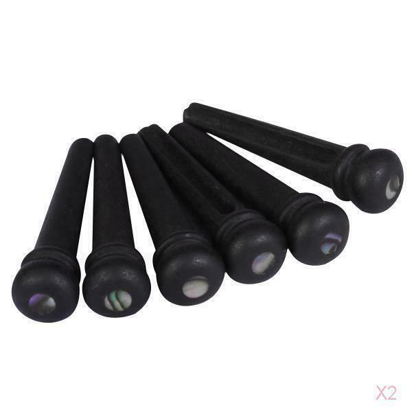 2x 6pcs Black Ebony Bridge Pins w/ Shell Dots For Acoustic Guitar NEW