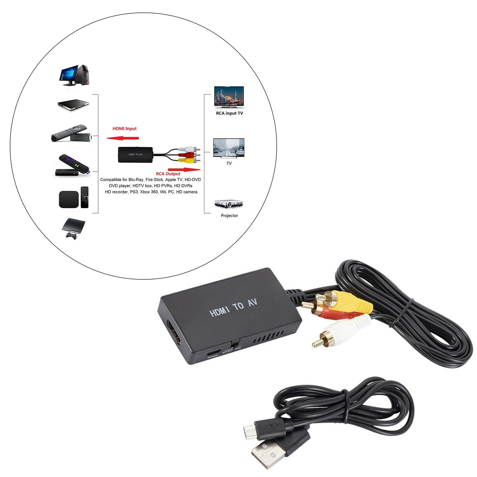 HDMI to AV Converter Audio   NTSC for Old TV HDTV Box Video Recorders