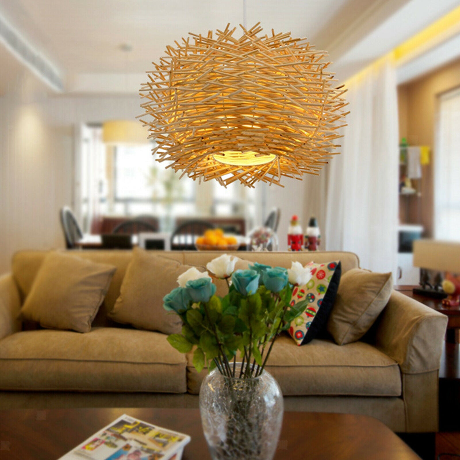 Rattan Pendant Light Shade Fixture Hanging Lamp Chandelier Lampshade Natural