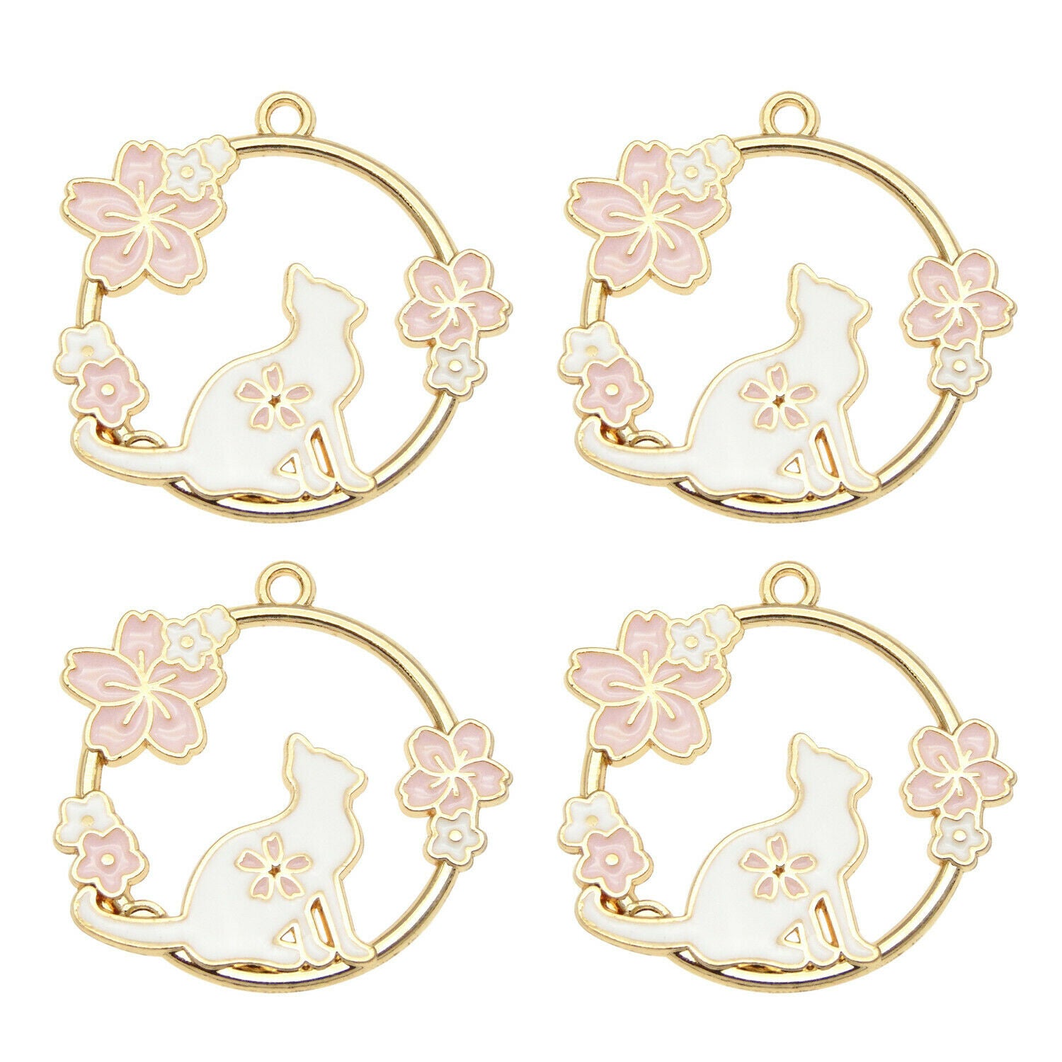 12 PCS Circle Flower Enamel Charm Bracelet Cat Hollow Alloy Pendant Jewelry 30mm