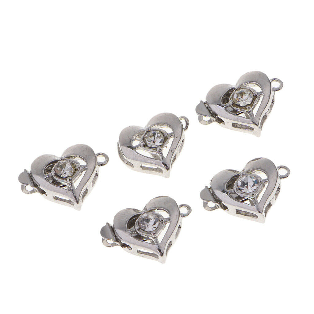 5x Rhinestone Diamante Love Heart Box Clasp Wedding Jewelry Making Findings