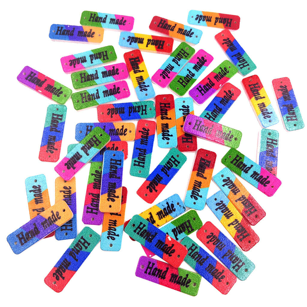 50pcs Colorful Handmade Tags label Wood 2 Holes Buttons DIY Sewing Scrapbook