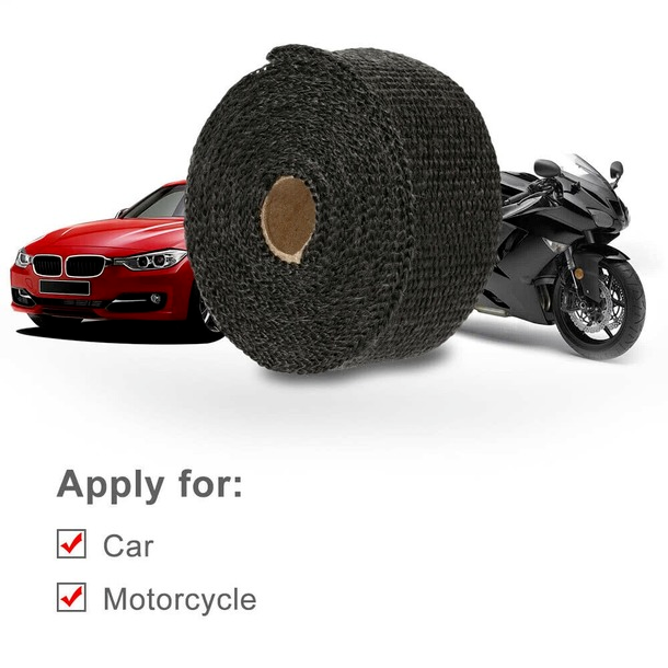 5M Black Exhaust Thermal Tape Muffler Pipe Header Heat Wrap Resistant Protection