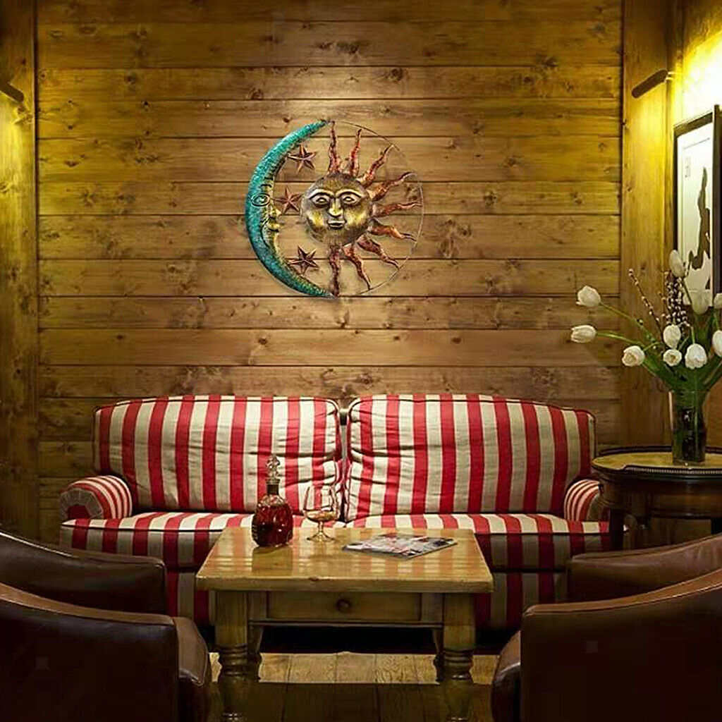 Art Sun Moon Ornaments Mobile Wall Hanging Plaque Backyard Garden Decor