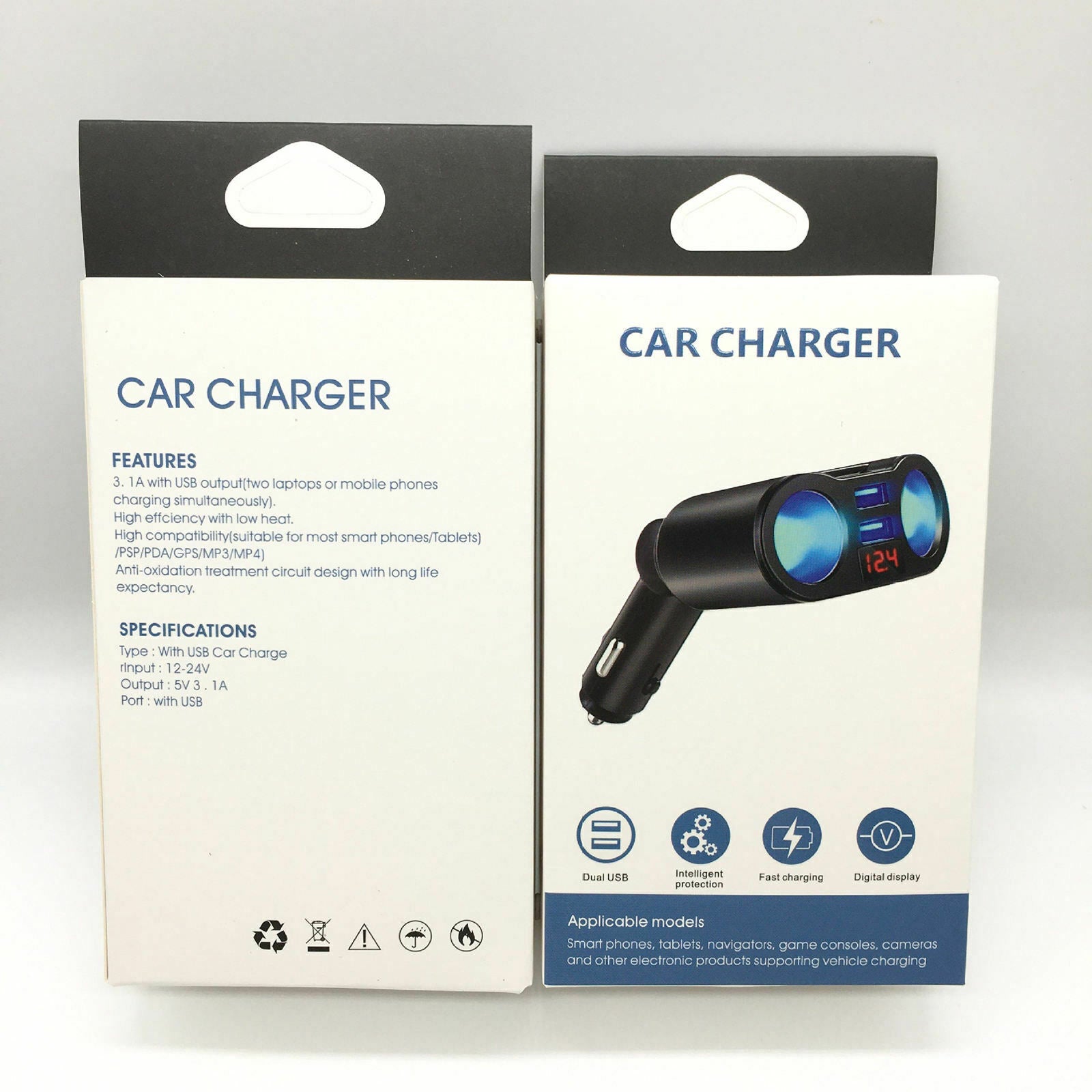 ABS Vehicle Cigarette Lighter Adapter Charger Supplies for Phones Cameras