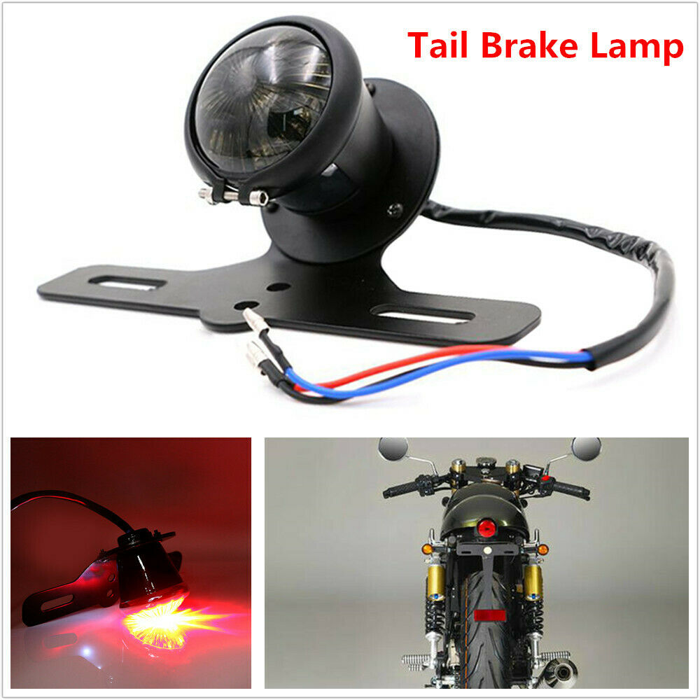 Retro Motorcycle Bikes Aluminum Alloy Tail Brake Light LED+License plate Bracket