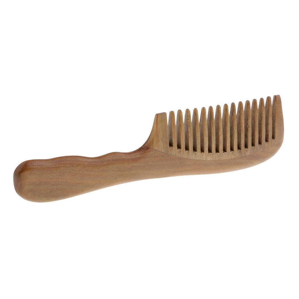 Natural wood hair comb, sandalwood, wide / fine comb, wave handle - wide