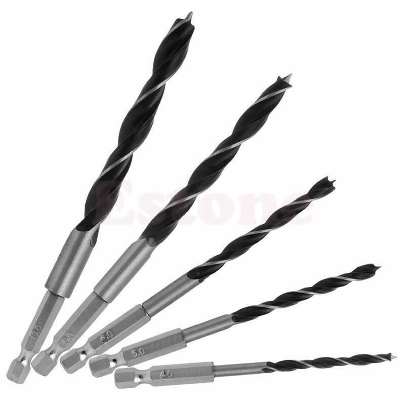 4 5 6 8 10mm 5pcs Quick Change Metal Tools 1/4" Hex Shank Wood HCS Drill Bit Set