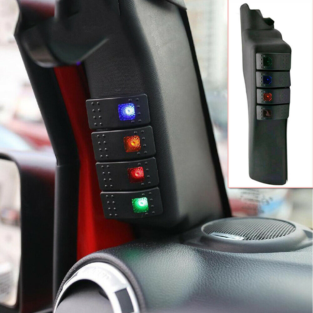 Left Side A-Pillar Four Rocker Switch Pod Panel Fit For Jeep Wrangler JK 07-17