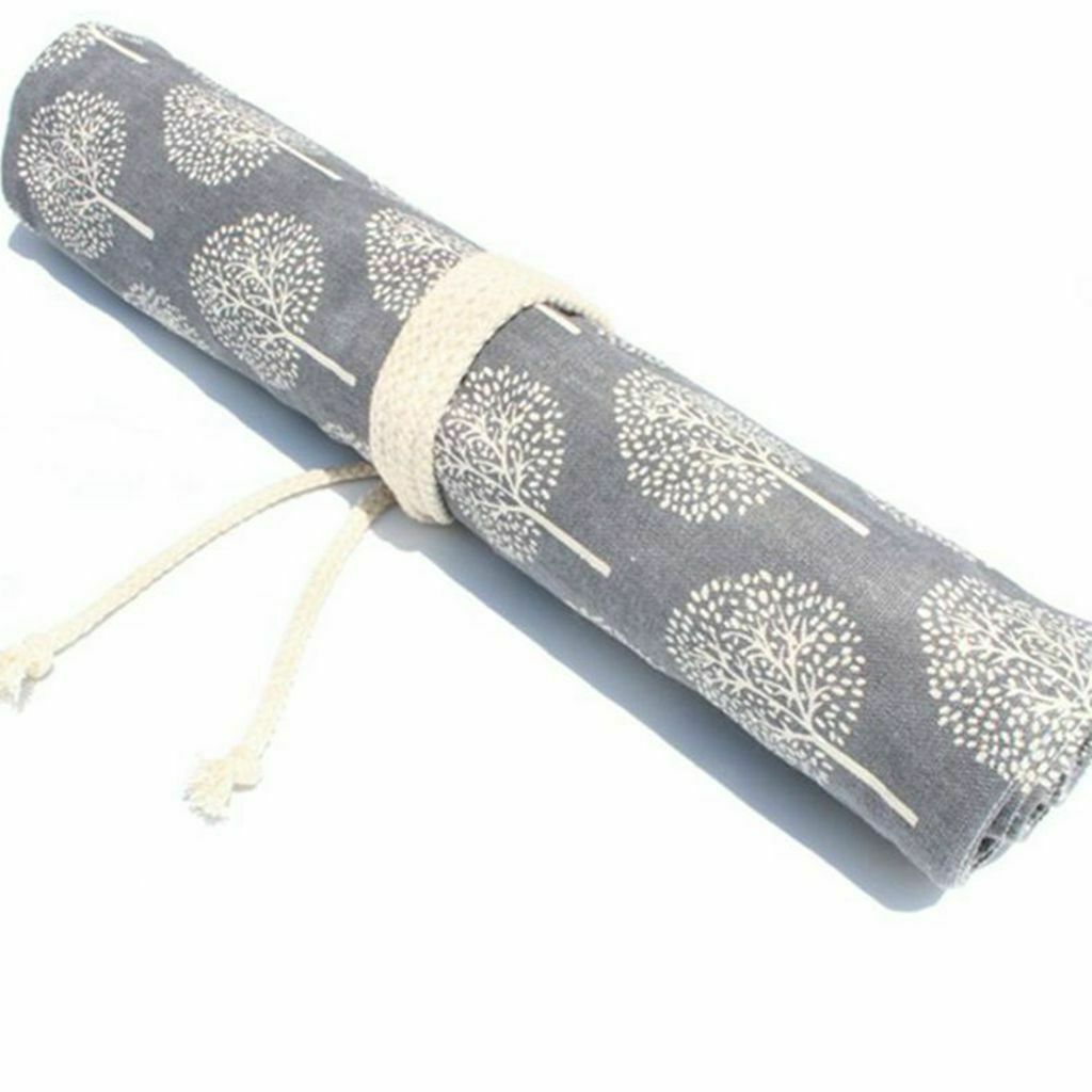 20 Slots Canvas Wrap Roll up Paint Brushes Case Cosmetic Bag Storage Pouch
