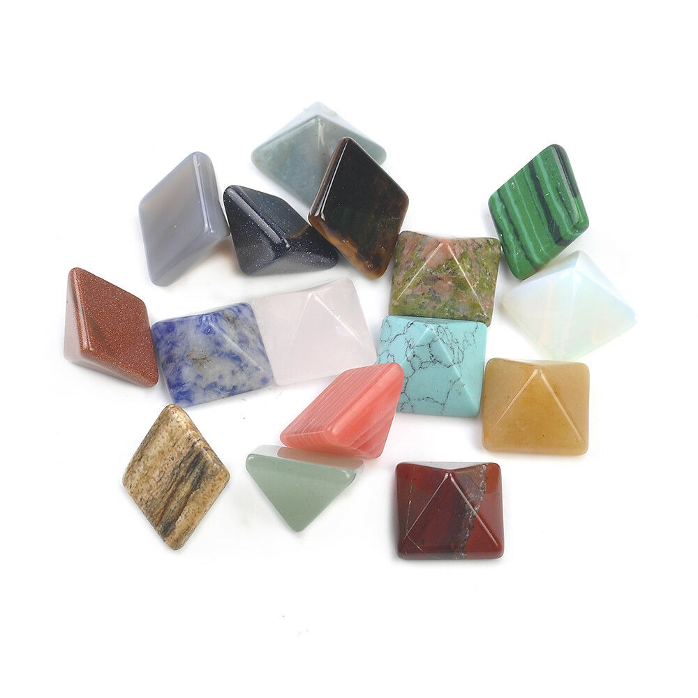 Crystal Healing Wicca Set of 7 Chakra Pyramid Stone Set Natural Spirituality New