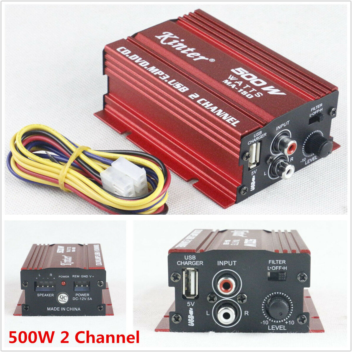 12V Mini Hi-Fi 500W 2Channel Stereo Audio Amplifier Amp Subwoofer Car Motorcycle