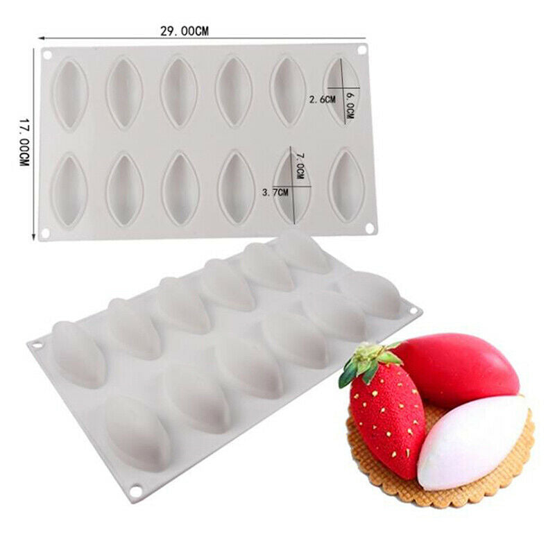 12 Cavity Silicone Cake Fondant Mold Form Quenelle Shaped Mould Mousse Cake T SJ
