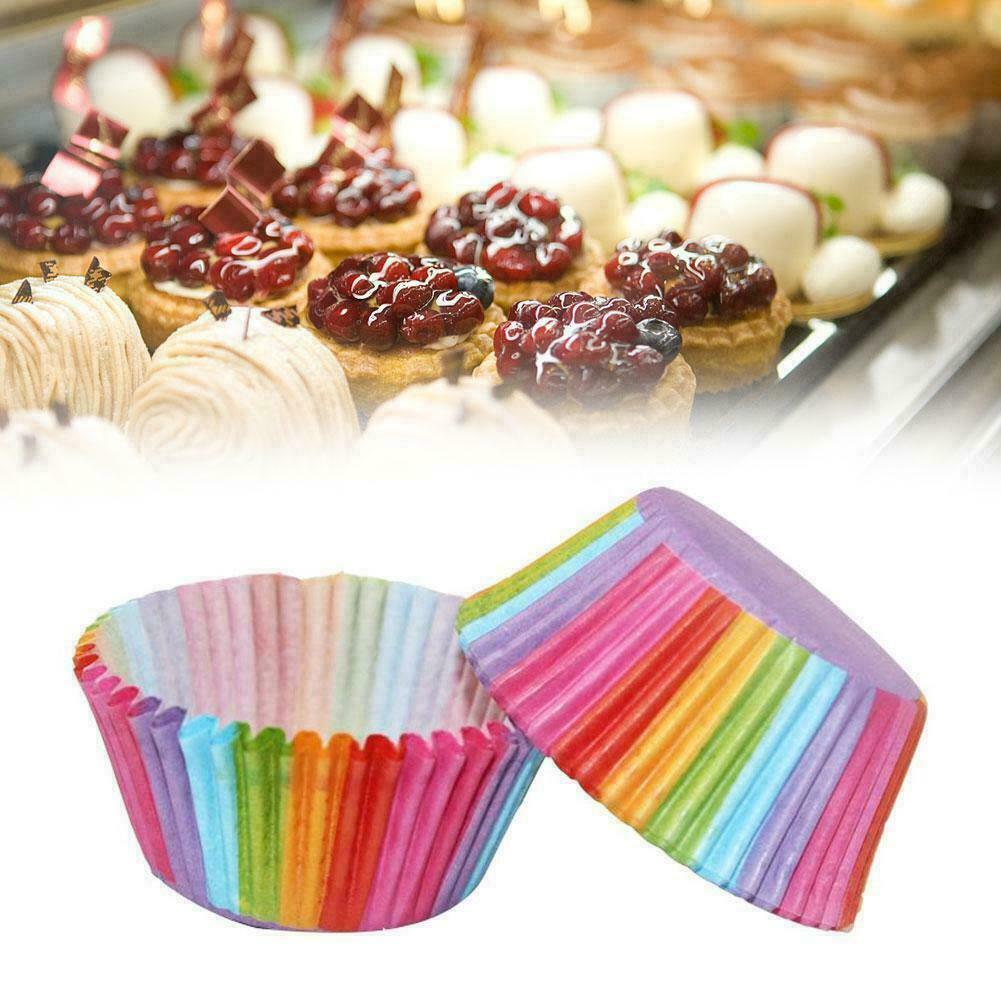 100x Colorful Rainbow Paper Cake Cupcake Liners Baking Decor Muffin Case