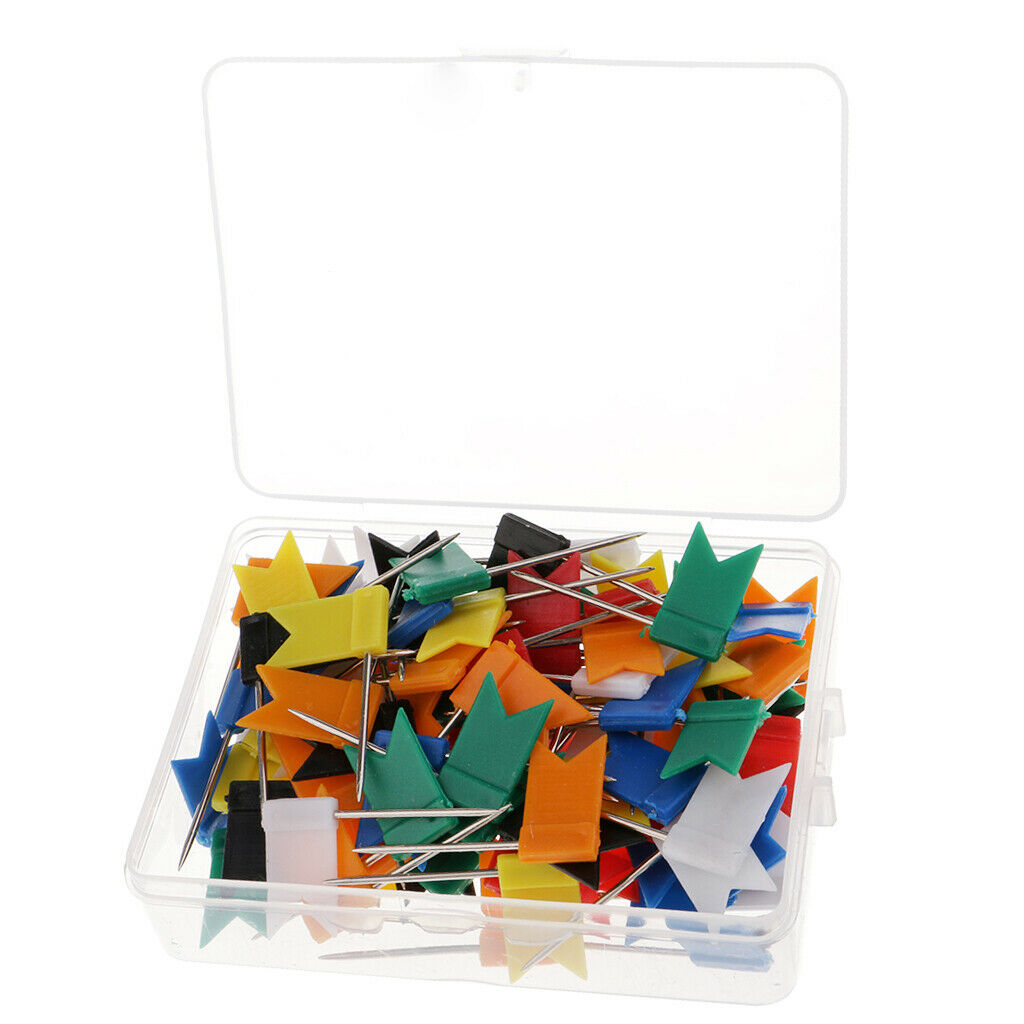 100 Pieces Map Flag Push Pins Tacks Thumbtack for World Map Office Supplies
