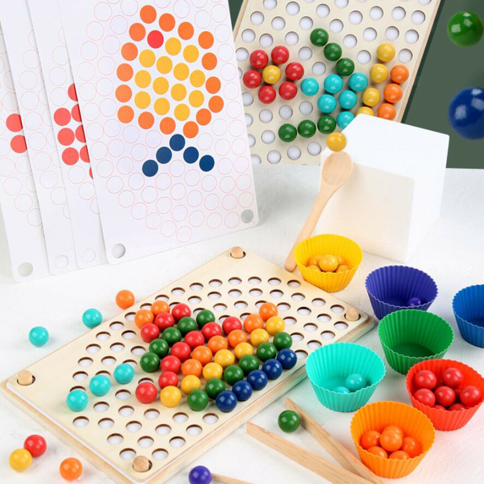Wooden Beads Game Preschool Educational Color Matching Toys for Toddlers
