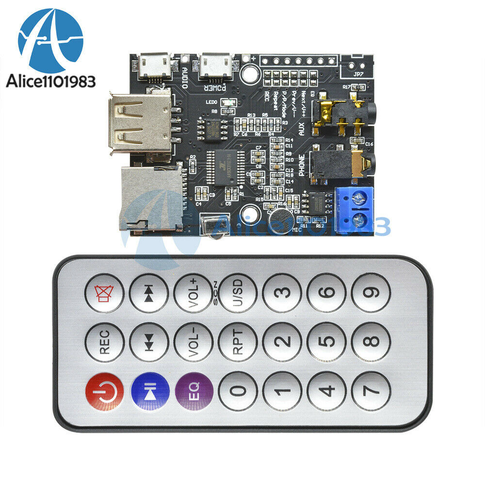 MP3 +WAV+WMA Decoder Board 2W Amplifier TF Card Audio AUX WITH IR Remote Control