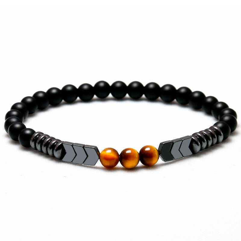 Natural Matte Onyx Bead Hematite Arrow Tiger Eye Stone Energy Bracelet Men Women