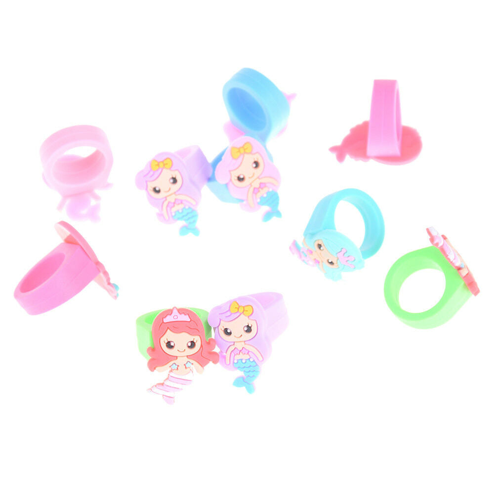 5Pcs PVC Rubber Cartoon Mermaid Princess Kids Rings Children Silicone Ring.l8