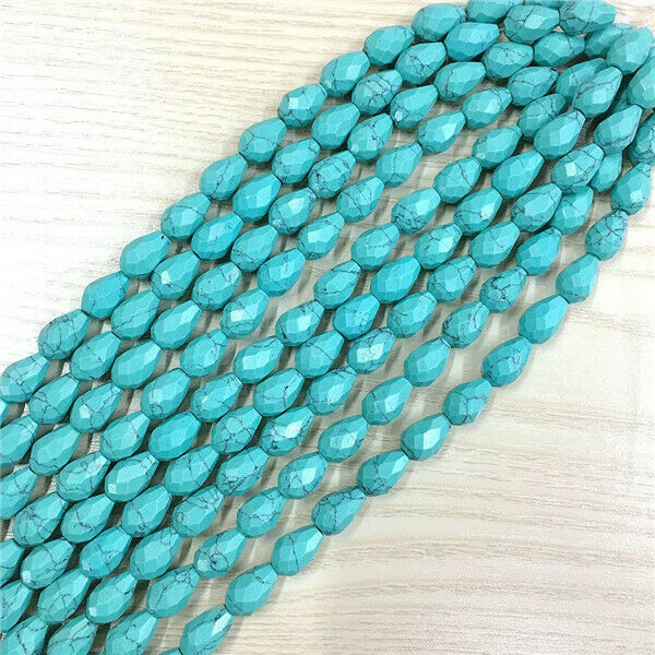 1 Strand/16Pcs 12x8mm Green Turquoise Faceted Teardrop Spacer Loose Beads HH434