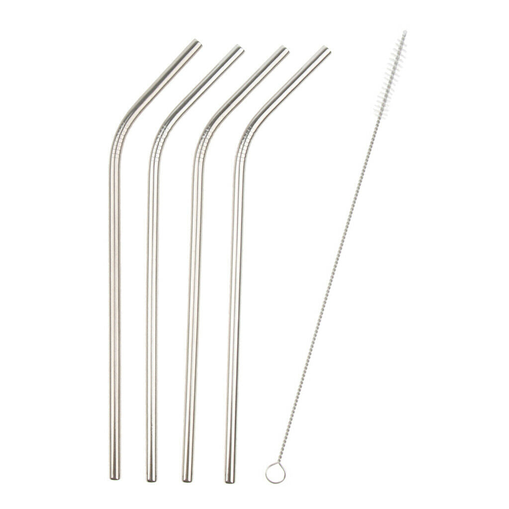 4 Pcs Reusable Bent Stainless Steel Straws Environmentally Friendly & Brush