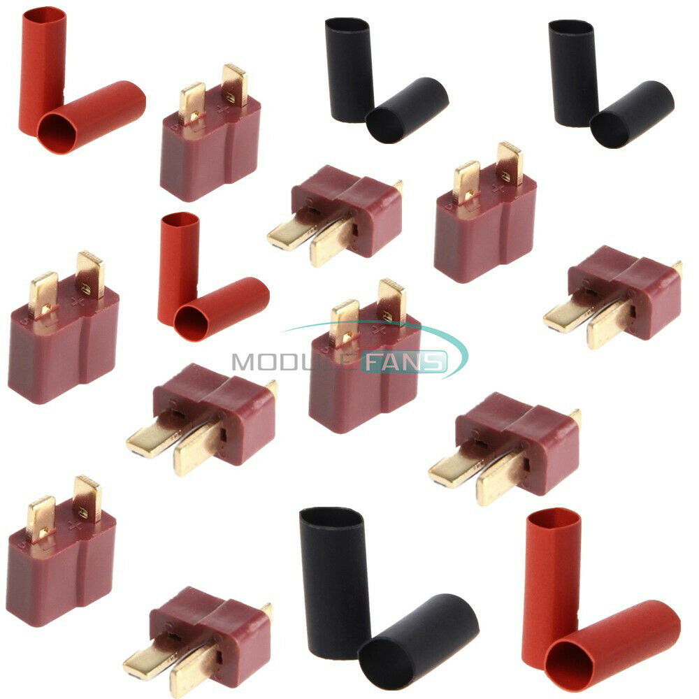 Ultra T-Plug Connectors 10 Pairs Deans Style Male Female with 20pcs Shrink Tube