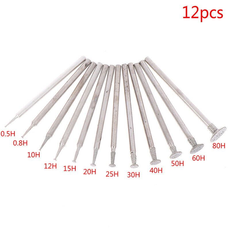 12Pcs Drill Diamond Grinding Head Bur 2.3mm Jade Stone Carve Polish Engra.l8