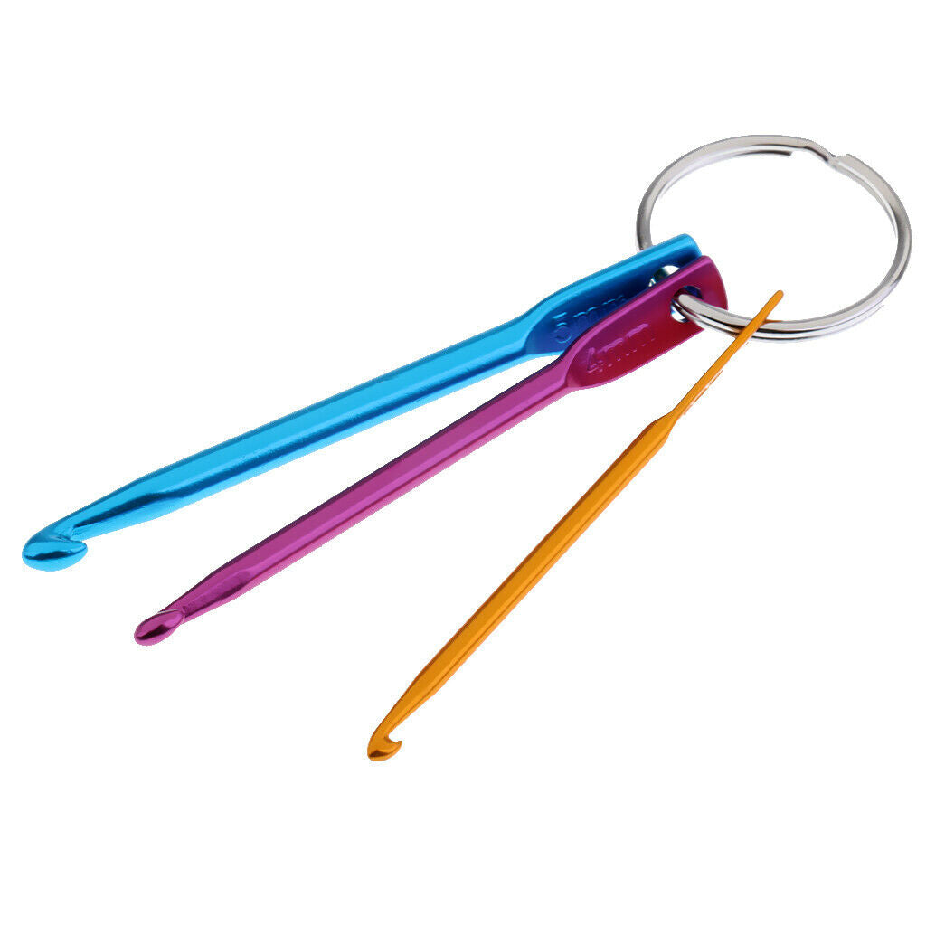 3 Sizes Keyring Keychain Aluminum Weave Craft Crochet Hook Needles Set - 3mm 4mm