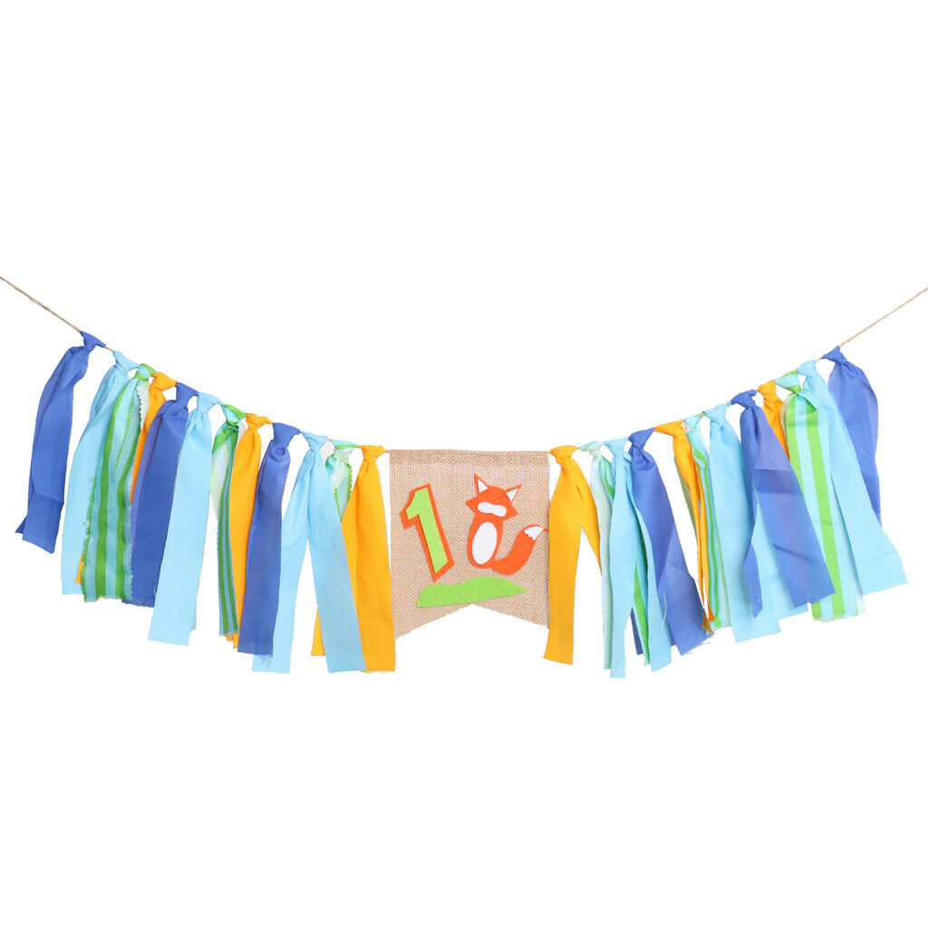 Baby First Birthday lowrie Highchair Banner Rag Tied Home Party Wall Garland