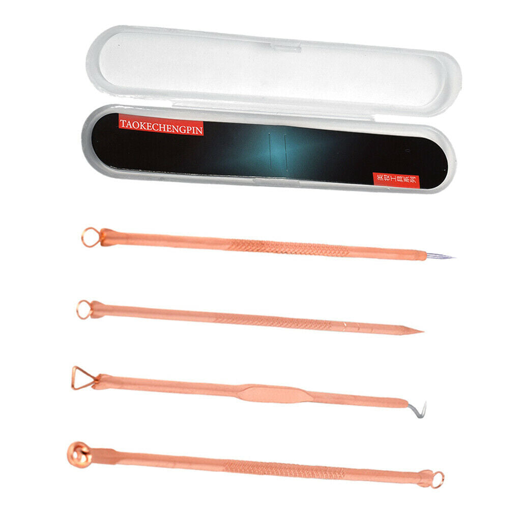 4 Piece Stainless Blackhead Acne Blemish Pimple Extractor Remover Needle Kit