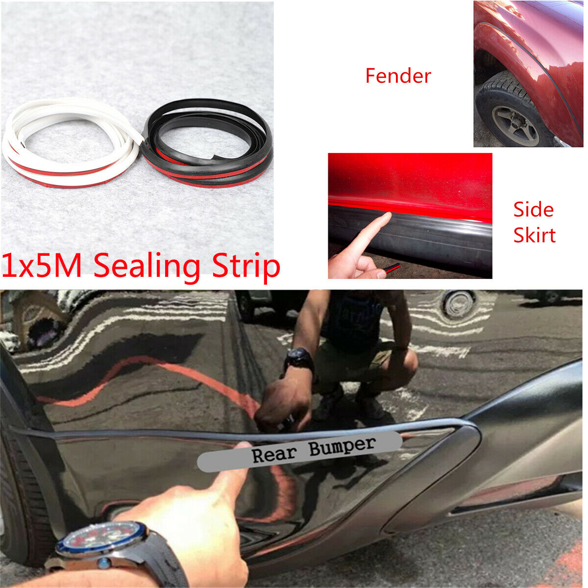 Inclined T Car Front Bumper Lip Side Skirt Rubber Sealing Strip Black Universal