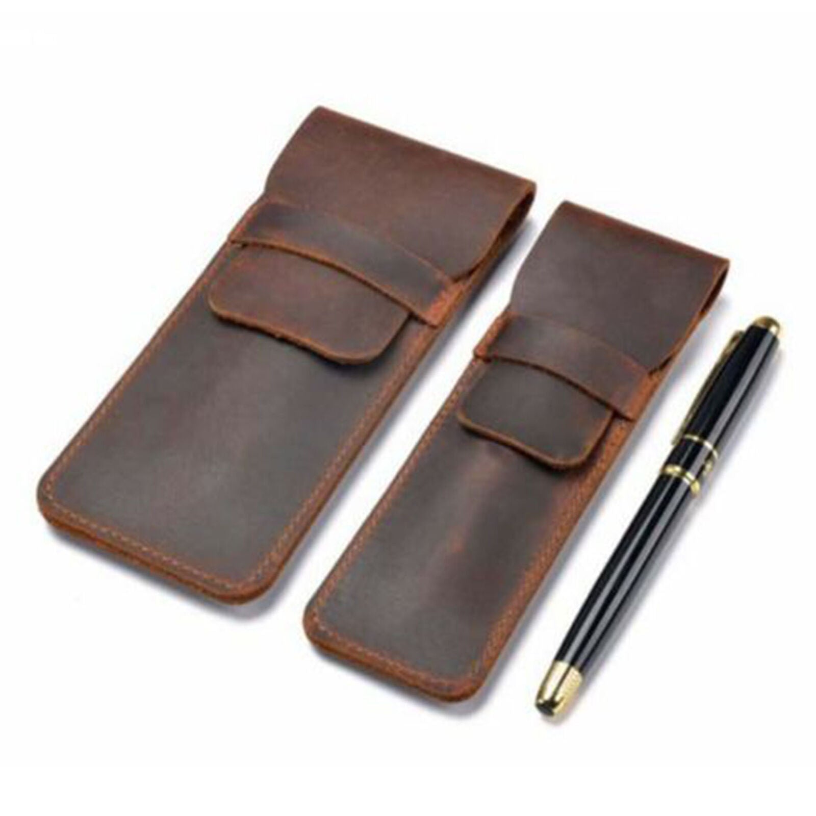 Brown Soft Leather Pencil Fountain Pen Storage Case Pens Pouch Bag Holder