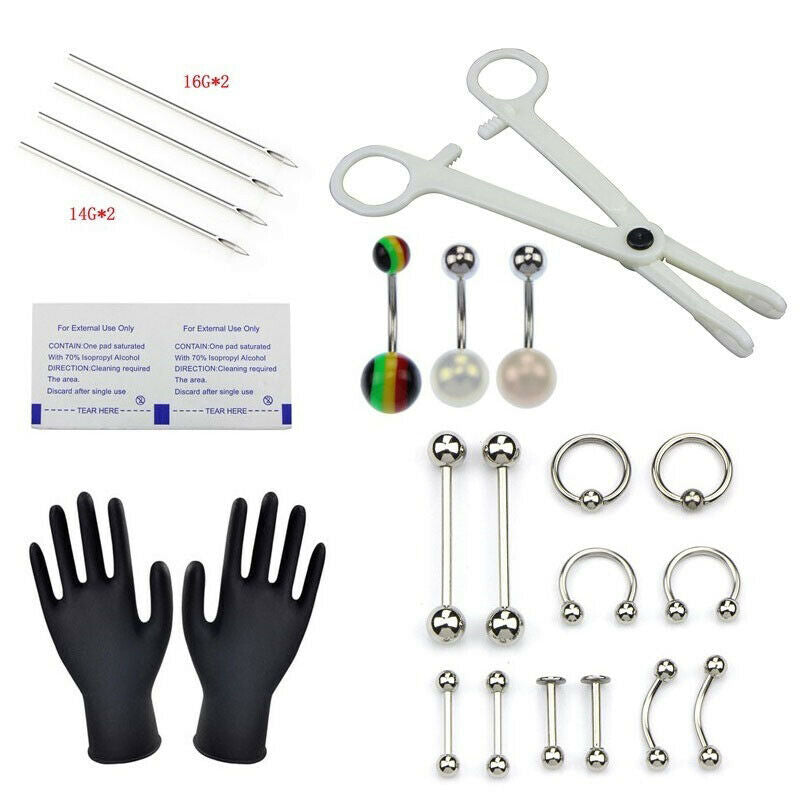 Pofessional Piercing Kit 14G 16G Belly Navel Ring Body Nose Lip Piercing .l8