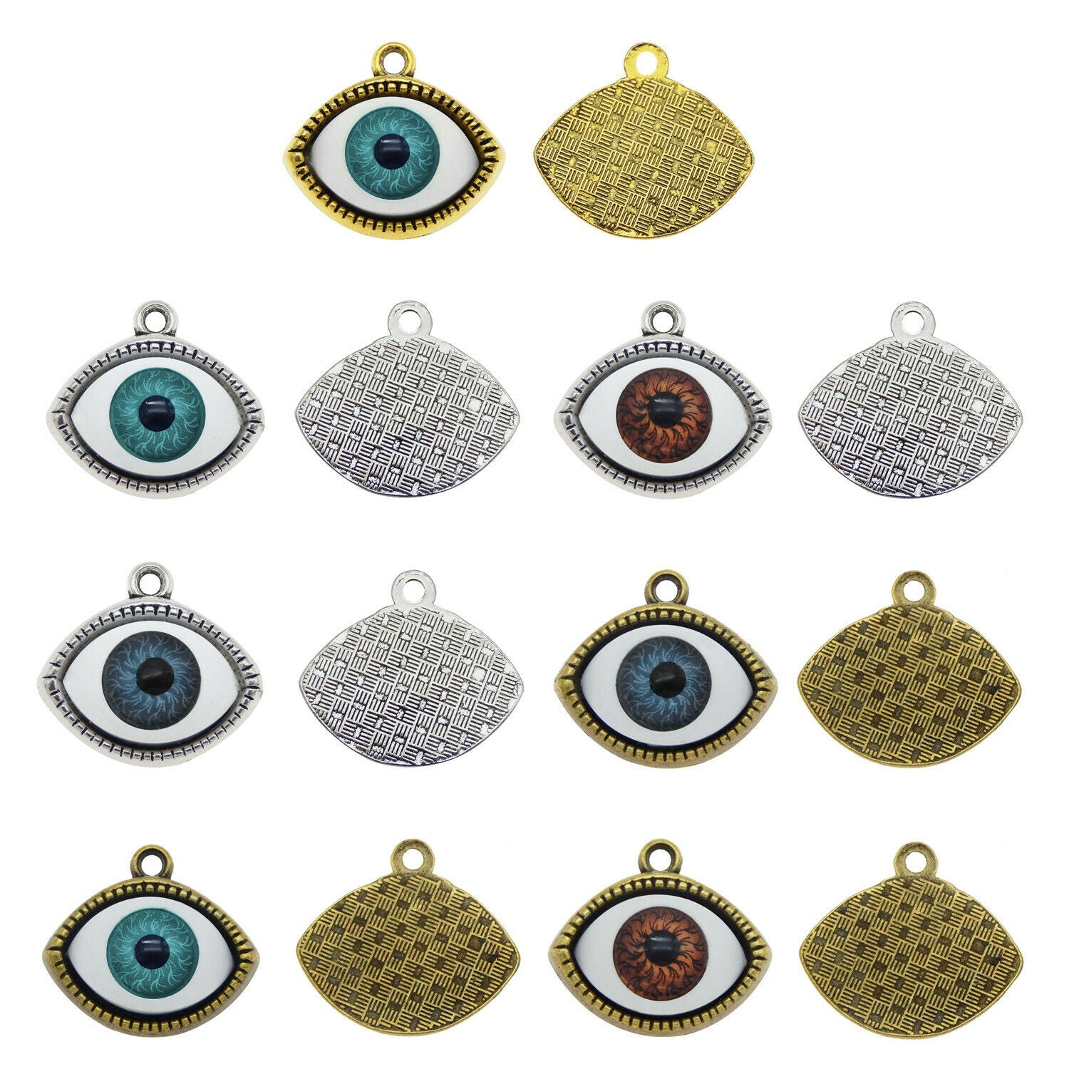 14 Mix Antiqued Bronze Alloy Evil Eye Charm Acrylic Pupils For Pendant 22*20*7mm