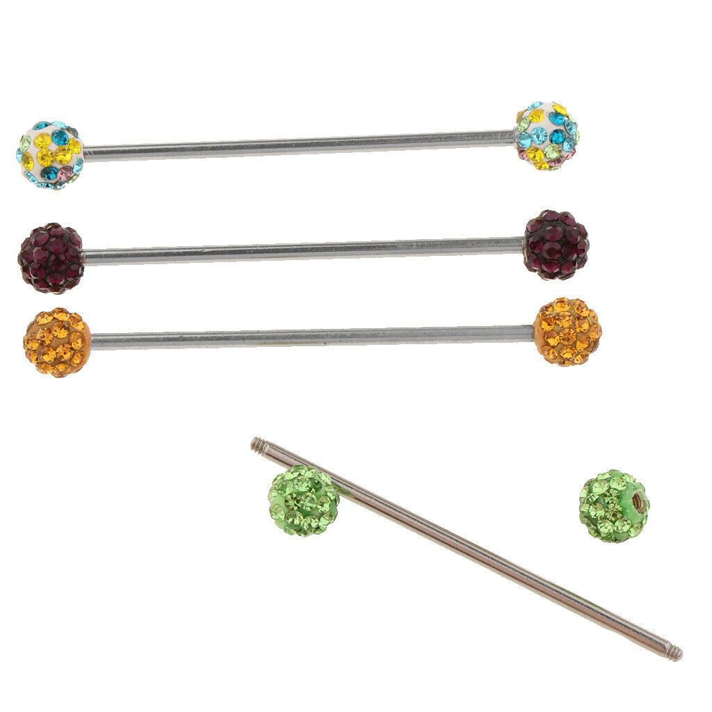 4Pc Stainless Steel Ear Tragus Barbell Tongue Bar Piercings Jewelry Colorful