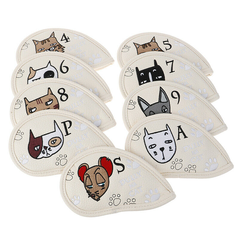 9 Pcs Portable Golf Club Headcovers Cute Cartoon Cat Pattern PU Waterproof Co TH