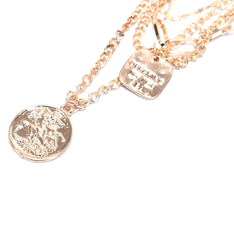 Fashion Women Multilayer Portrait Coin Pendant Choker Necklace Jewelry Gi.l8