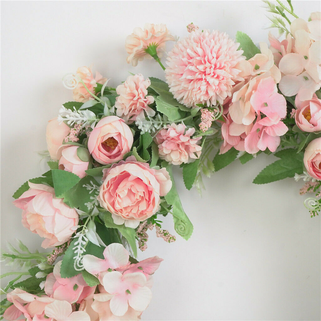2x Artificial Peony Wreath Garland Door Farmhouse Showcase Party Decor Pink