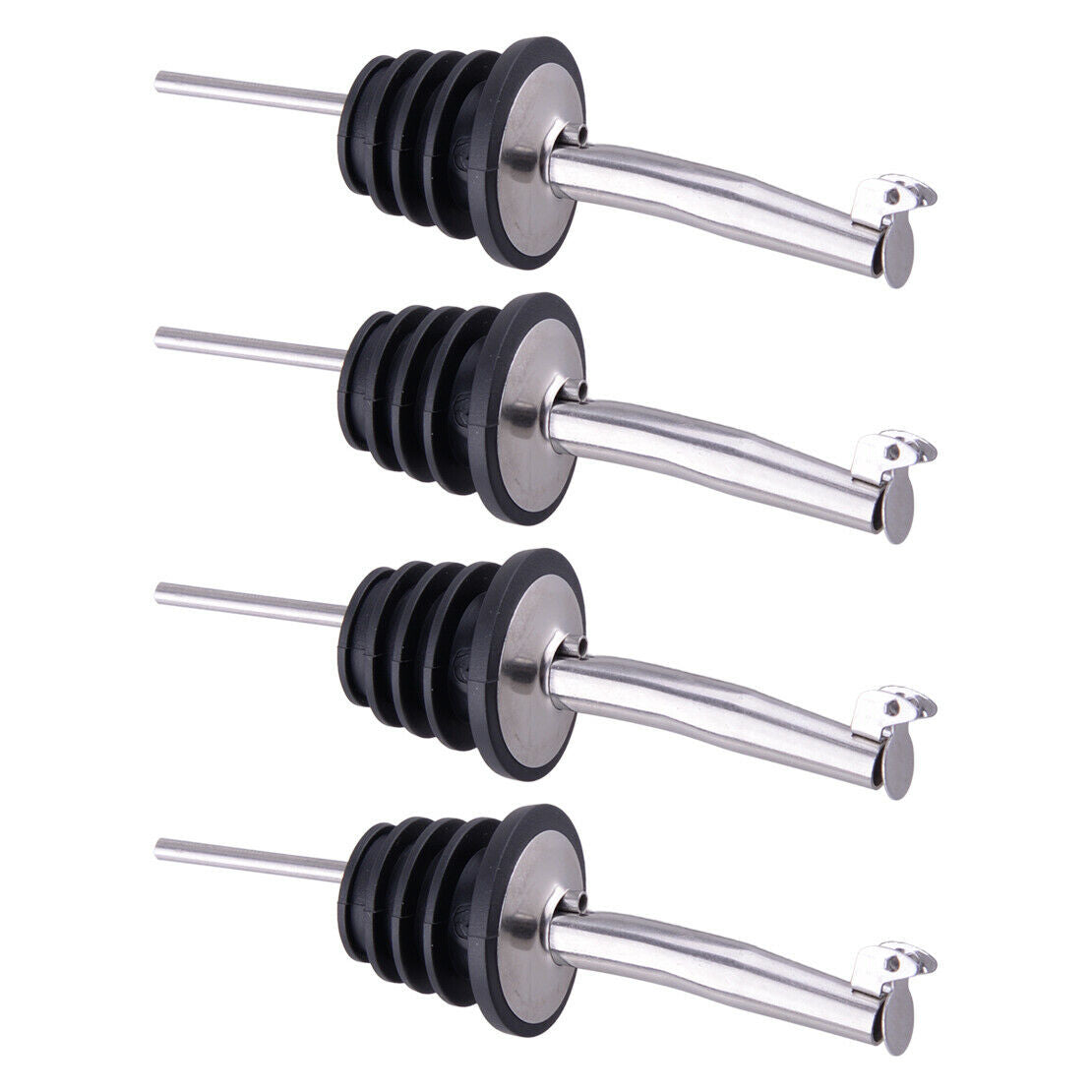 4x Liquor Oil Wine Bottle Pourer Pour Spout Stopper with Lid Stainless Steel An